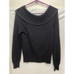 St John Sport Marie Gray Womens Knit Sweater Black Boat Neck Sz Med